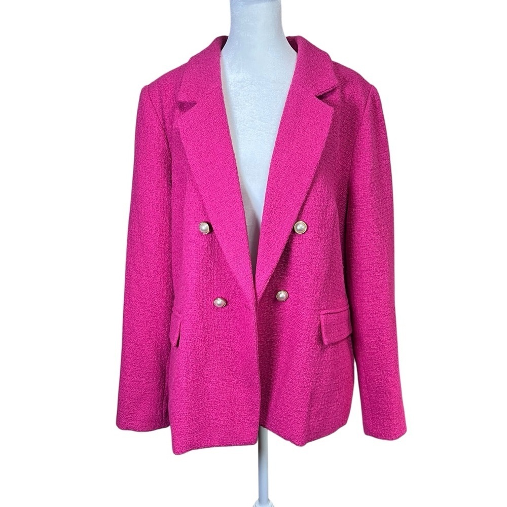 Nanette Lepore Pink Boucle Tweed Double Breasted Blazer Jacket Coat Sz 16 NEW - Picture 13 of 13